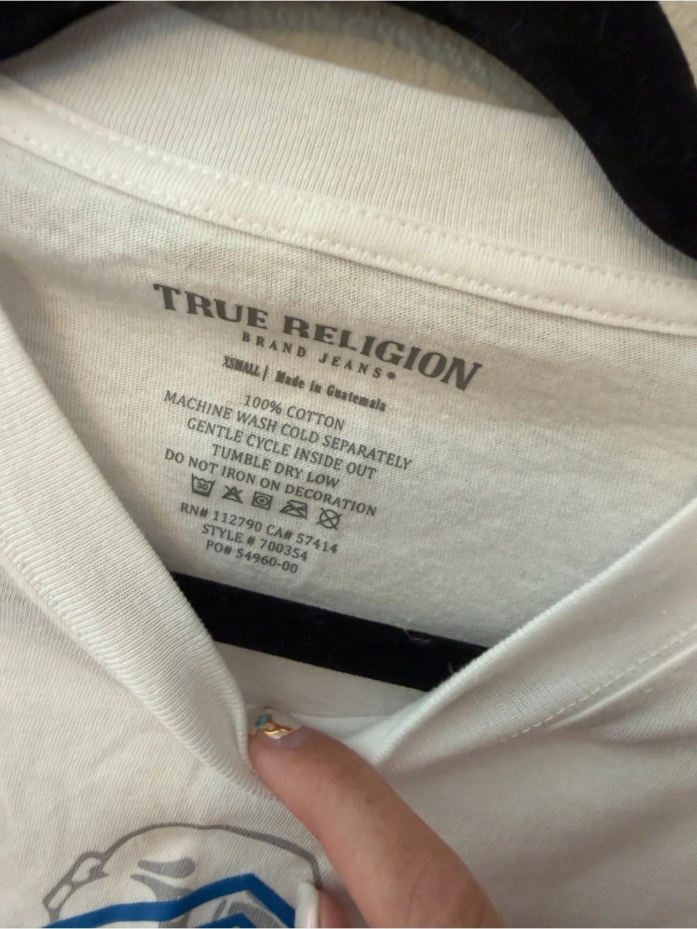 True Religion White Short-Sleeve Tee with Blue Graphic Logo